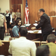 Charles Manson sits in the courtroom during his murder trial in 1970 in Los Angeles, California. (Photo: Michael Ochs Archives/Getty Images)